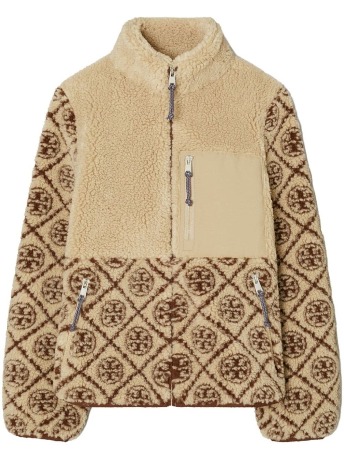 

Флисовая дубленка Tory Burch T Monogram, серый