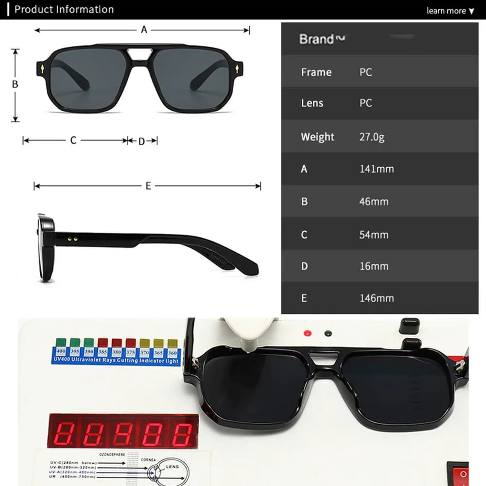 

Солнцезащитные очки в стиле ретро с двойной перемычкой для женщин, градиентные линзы, защита от УФ-излучения UV400, модные заклепки для мужчин TKKTLLT, Black Gray