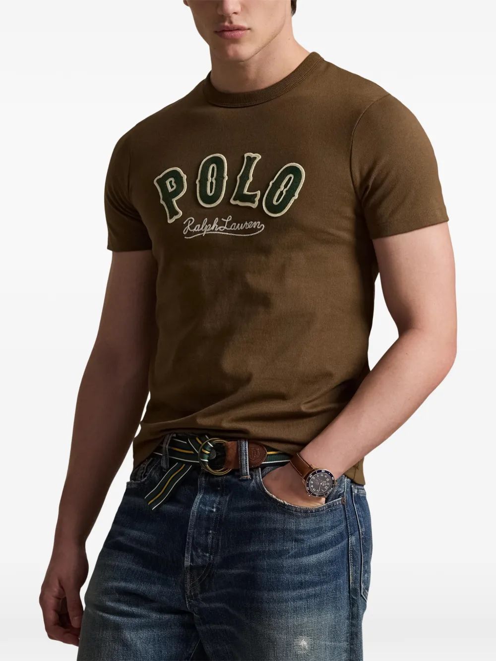 Футболка с круглым вырезом и логотипом POLO RALPH LAUREN, коричневый — фото 3