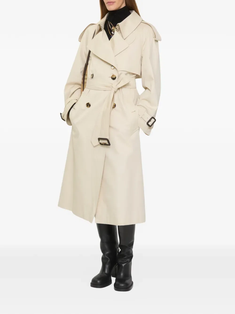 Тренч Burberry Fitzrovia, длинный, свободный крой, бежевый — фото 3