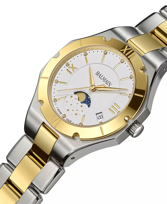 Женские часы-браслет Swiss Be Balmain Moonphase Diamond (1/20 ct. t.w.) из двухцветной нержавеющей стали, 33 мм — фото 2