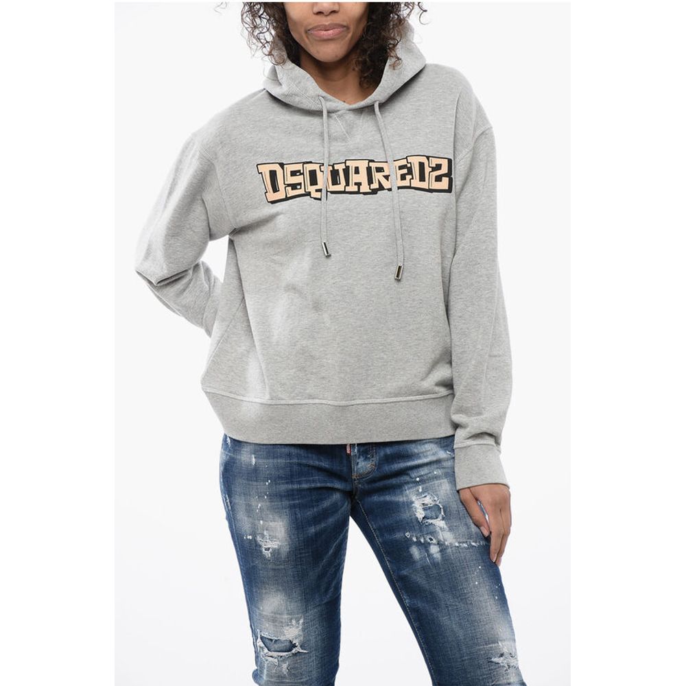 

Однотонная толстовка с капюшоном и напечатанным логотипом Dsquared2, Gray
