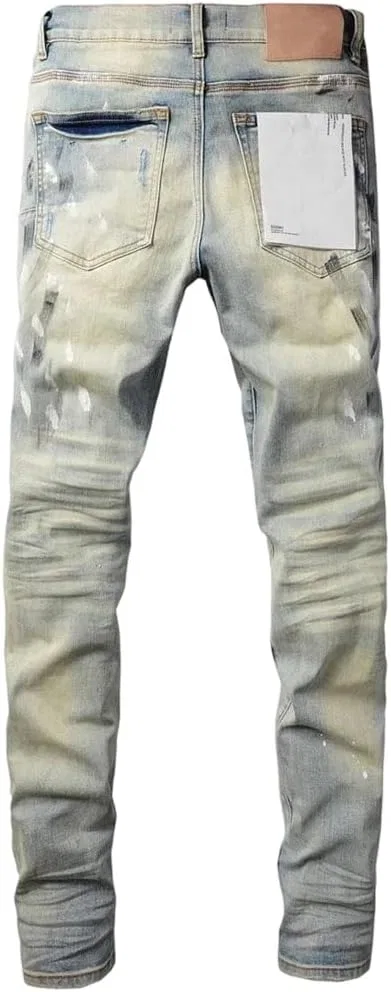 Джинсы скинни рваные Men's Distressed High Stretch Skinny Button Fly Ripped Jeans Pants, 9007