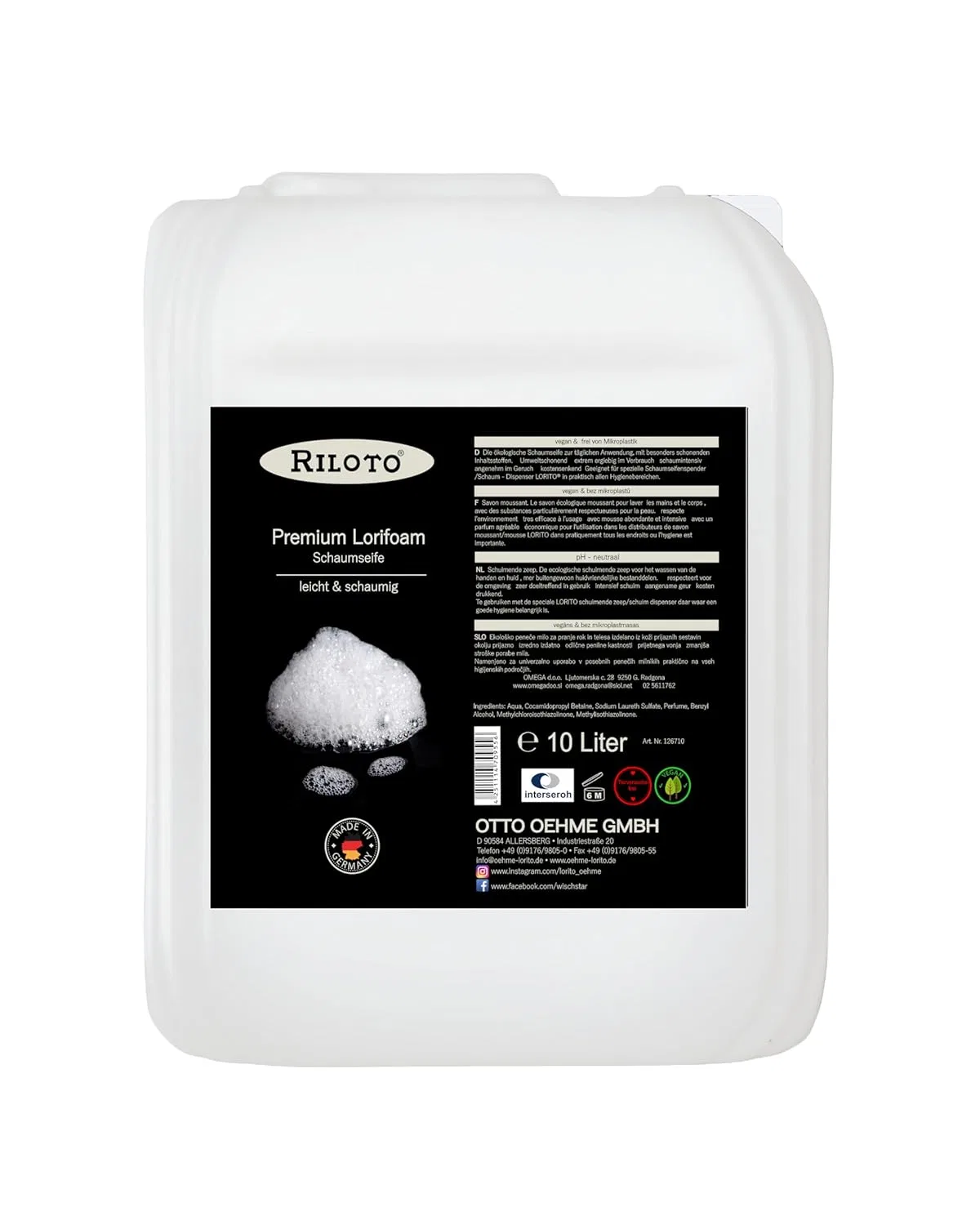 Пенное мыло Lorifoam Premium, 10 л Riloto