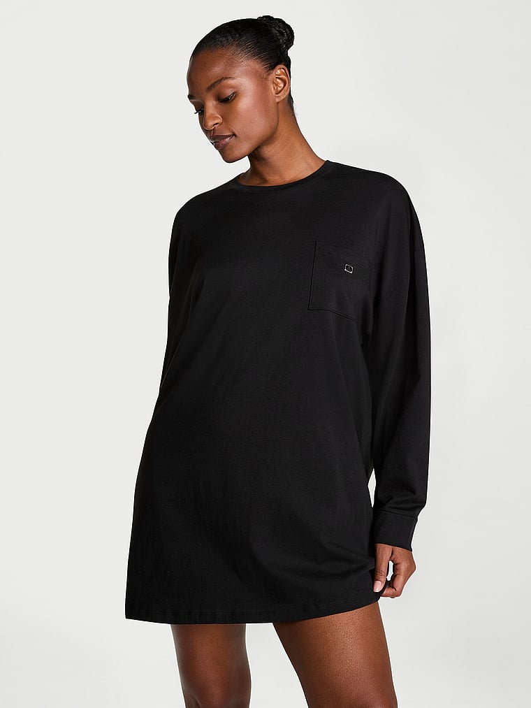 

Футболка для сна с длинными рукавами и карманом из 100% хлопка Victoria'S Secret, черный