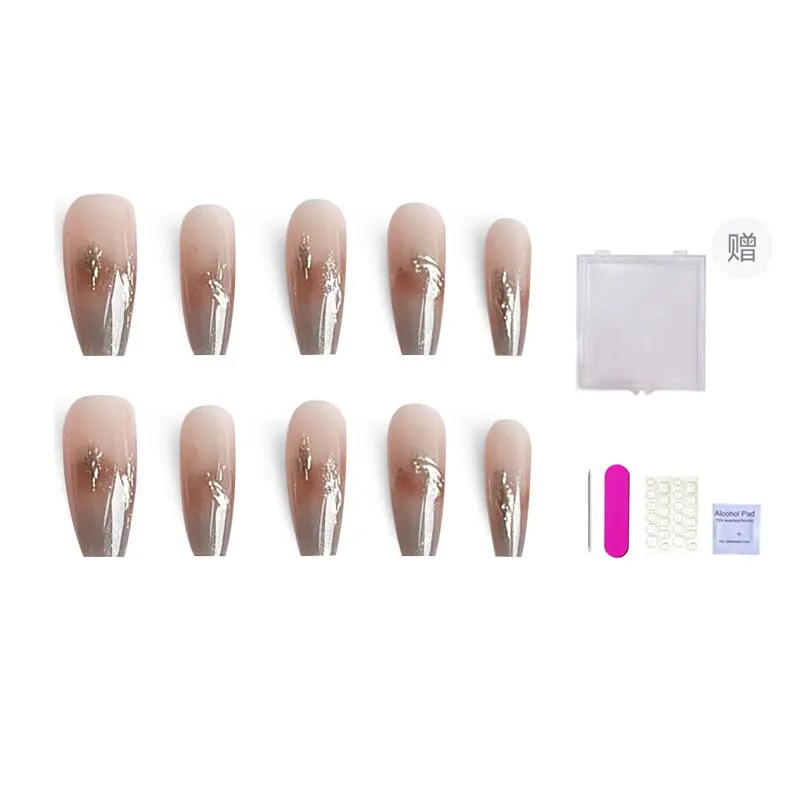 

ORANOT Накладные ногти Gilded Lake длинные шампань золото размытый градиент 24mm