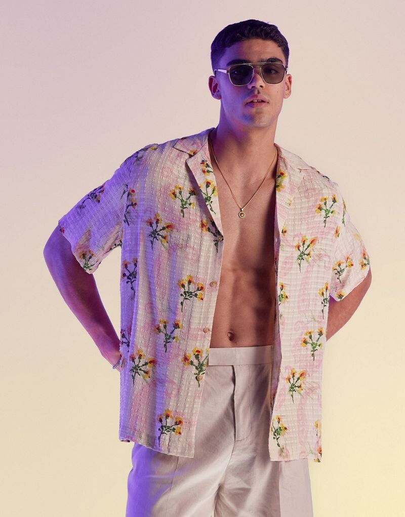 

ASOS DESIGN — Свободная жаккардовая рубашка с цветочным принтом и ярко выраженными лацканами