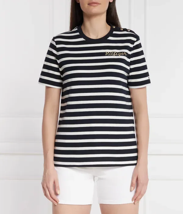 Футболка с золотой пуговицей C-NK SS regular fit Tommy Hilfiger, темно-синий