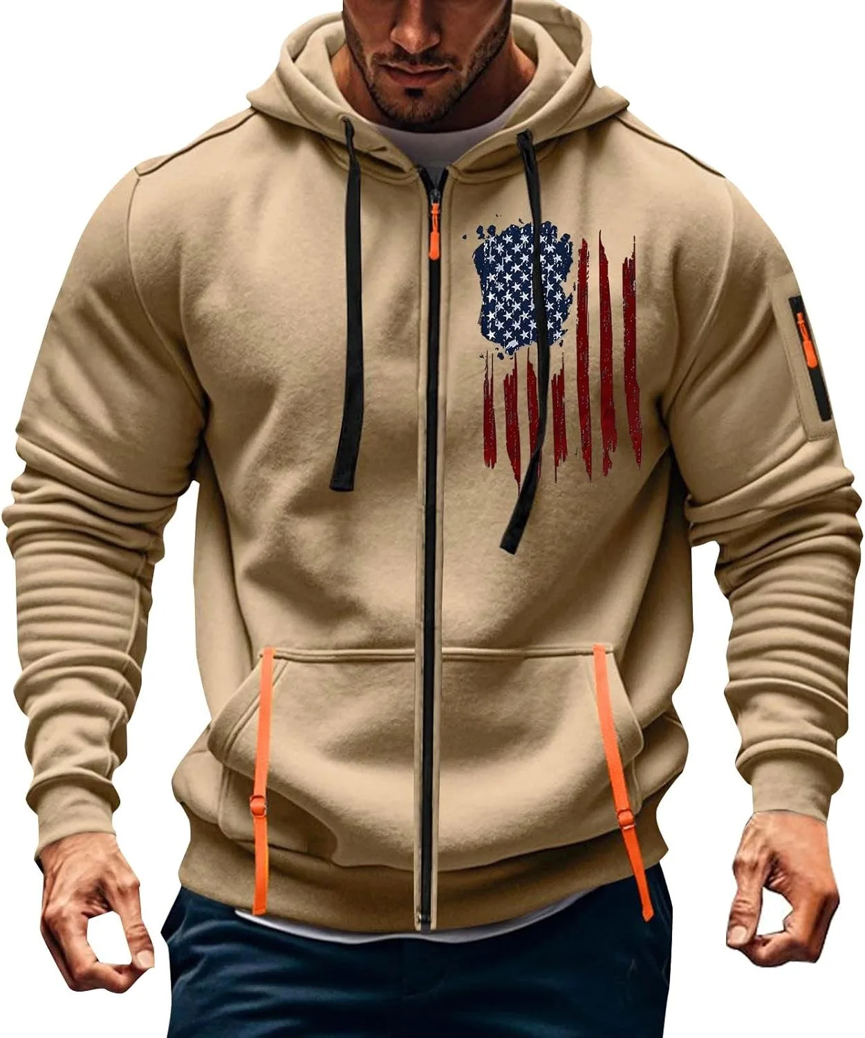 

Мужская легкая толстовка с капюшоном на молнии и карманами