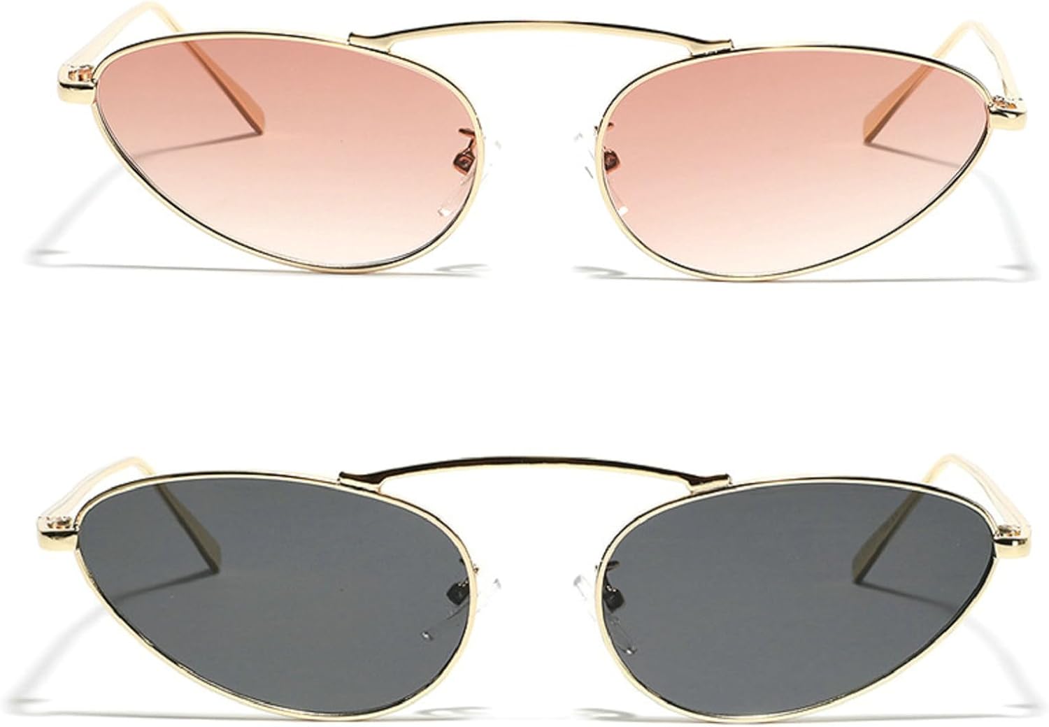 

Роскошные солнцезащитные очки «кошачий глаз» для женщин, модные, 2024 год, уникальные, маленькие, овальные, стильные, с металлической оправой, треугольной формой, защита от ультрафиолета UV400 mincl, 2pcs-gold Gray&brown