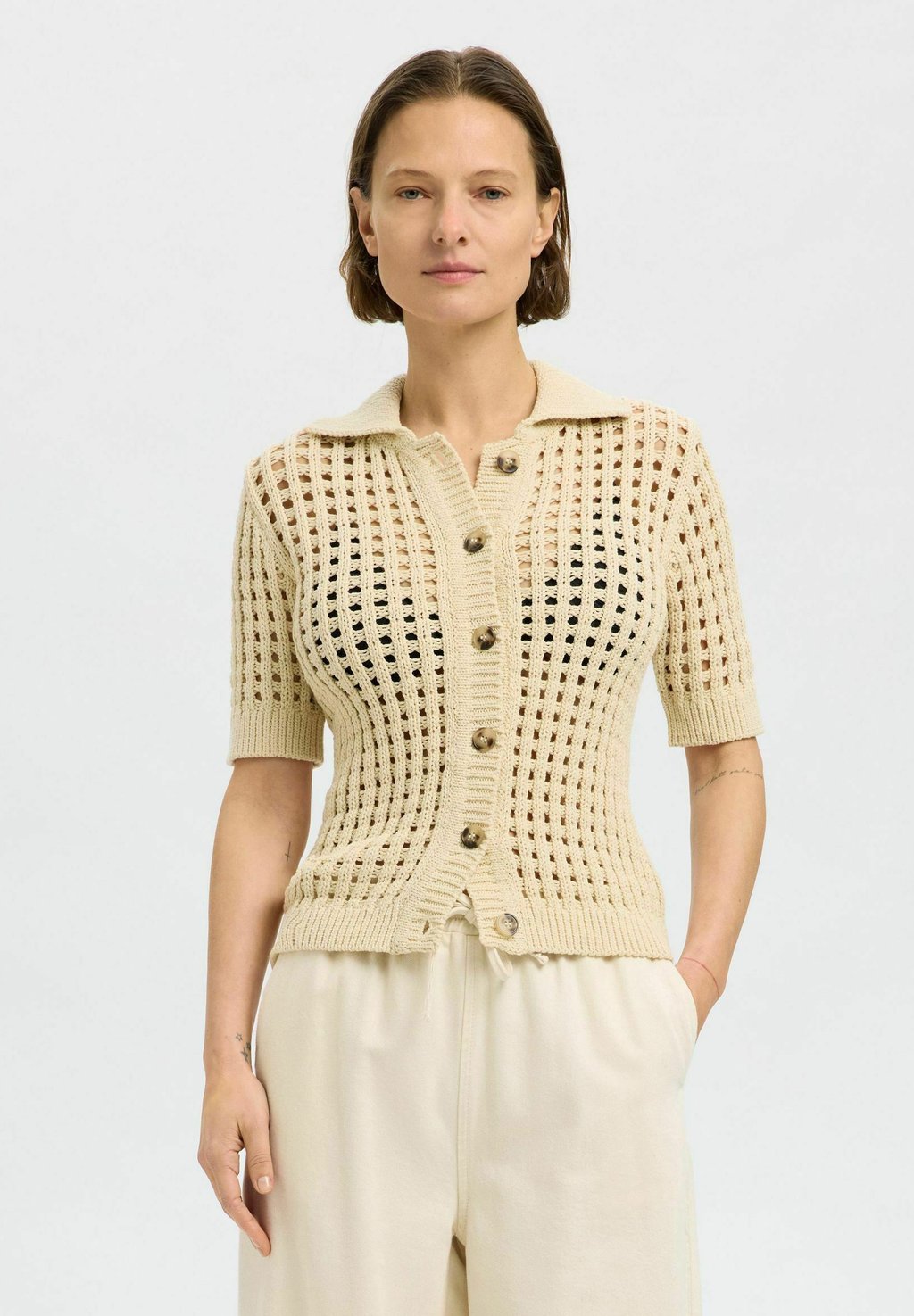 

Кардиган HÄKEL-LOOK Selected Femme, бежевый