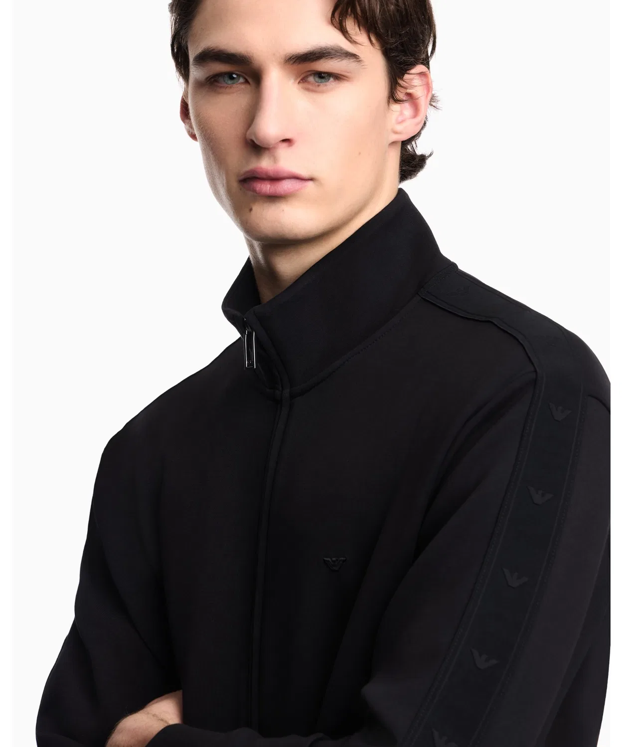Толстовка на молнии Emporio Armani двойной джерси с орлом, черная — фото 4