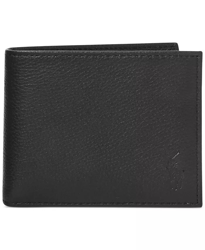 

Мужской бумажник из шагренированной кожи Passcase Polo Ralph Lauren, черный