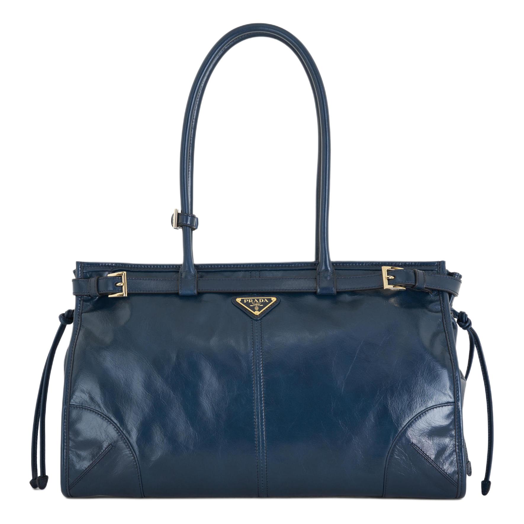 

PRADA Кожаная сумка через плечо большая женская тёмно-синяя