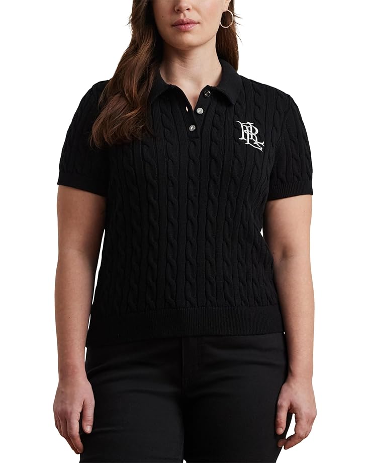 

Свитер Lauren Ralph Lauren Plus Size Cable-Knit Cotton Polo Sweater, черный