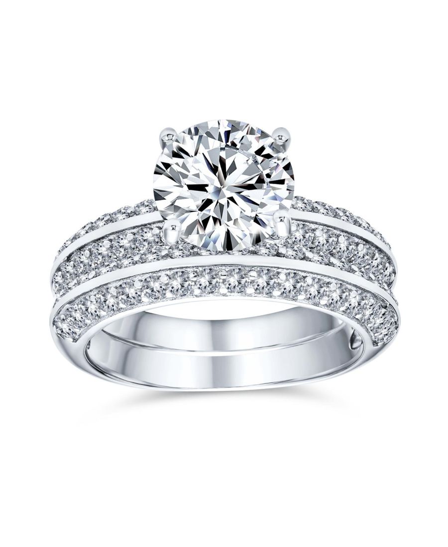 

Кольцо в стиле ар-деко с бриллиантом огранки принцесса и бриллиантовой инкрустацией, 3 карата, из стерлингового серебра Bling Jewelry, Clear