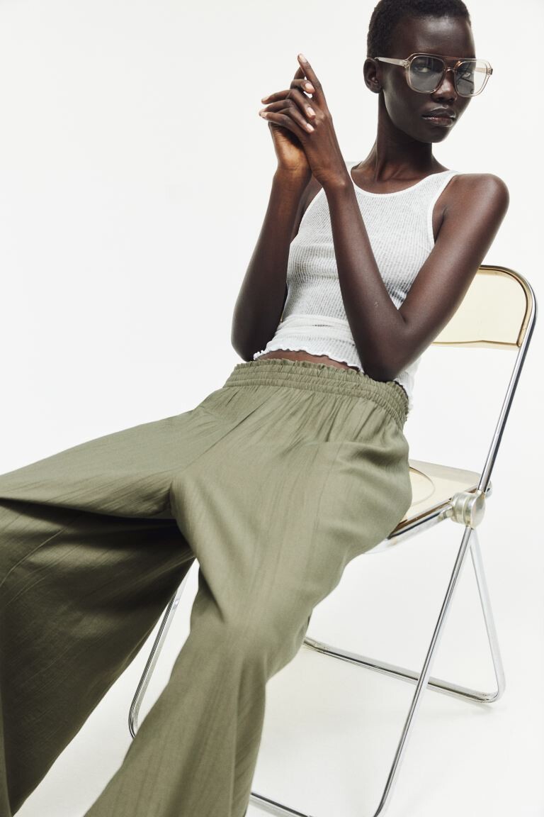 

Широкие жатые брюки H&M, зеленый
