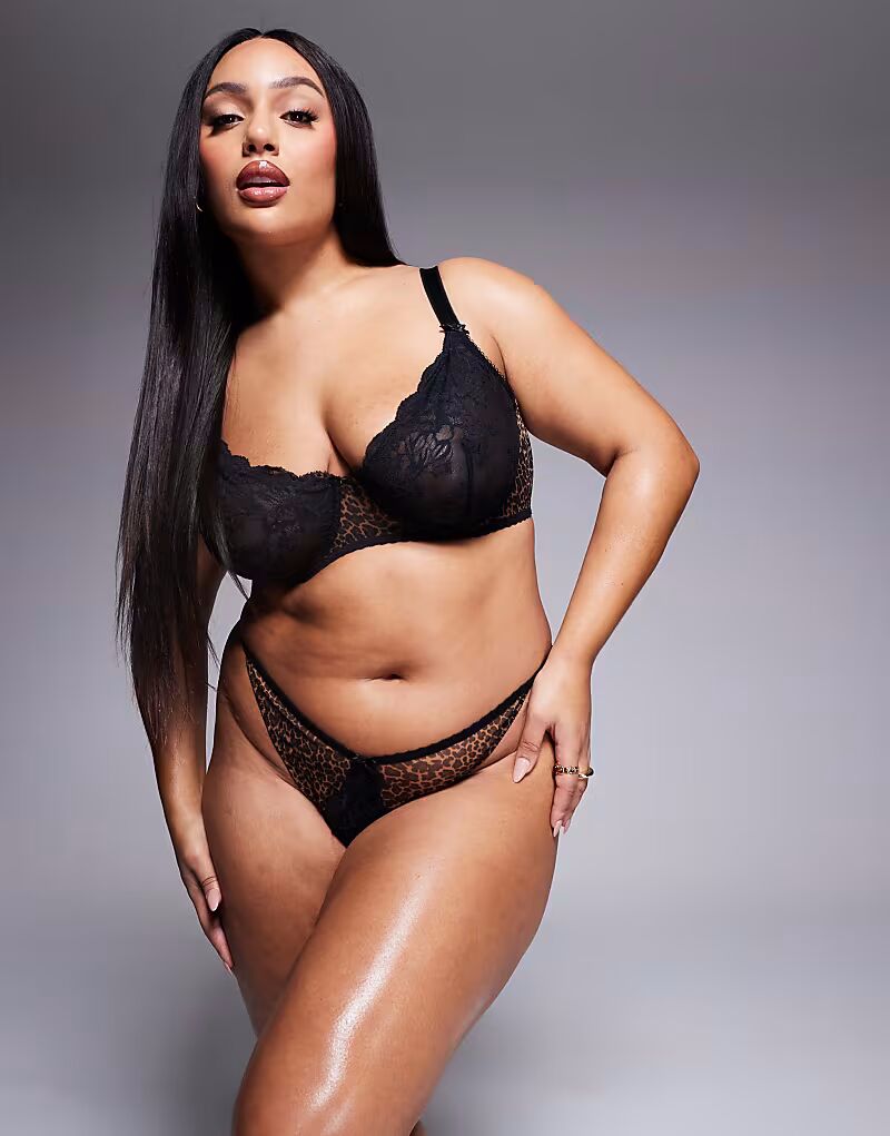 

Трусики-танга Curve Naomi из кружева с леопардовым принтом Asos Curve, леопардовый