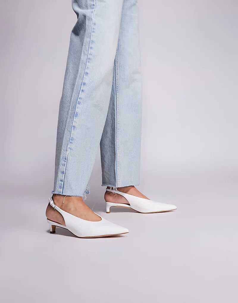 Туфли Public Desire Saskia Wide Fit с открытой пяткой и каблуком-рюмочкой белого цвета — фото 4