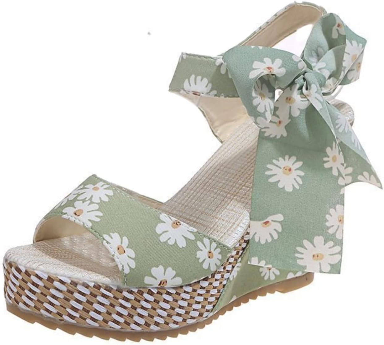 

Женские сандалии на танкетке эспадрильи с высоким каблуком, открытым носком, завязками, платформой и ремешком на щиколотке, летние праздничные туфли, элегантные цветочные классические сандалии с бантиком на танкетке Generic, зеленый