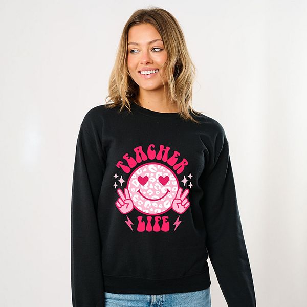 

Свитшот Teacher life с леопардовым принтом и смайликом Simply Sage Market, Midnight