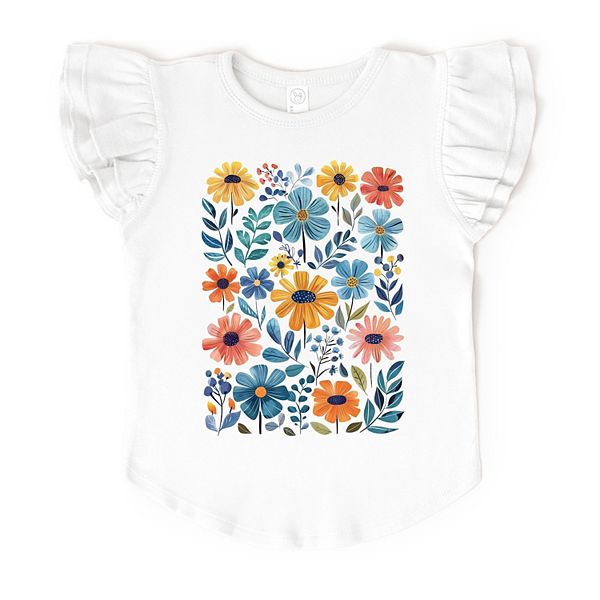 

Футболка с рукавами-крылышками Watercolor daisy garden The Juniper Shop, White