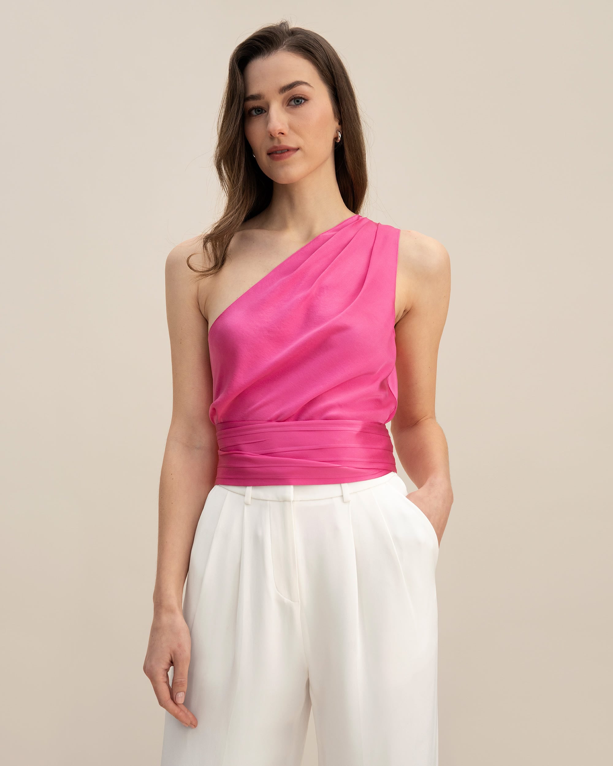 

Топ на одно плечо с поясом LILYSILK, розовый