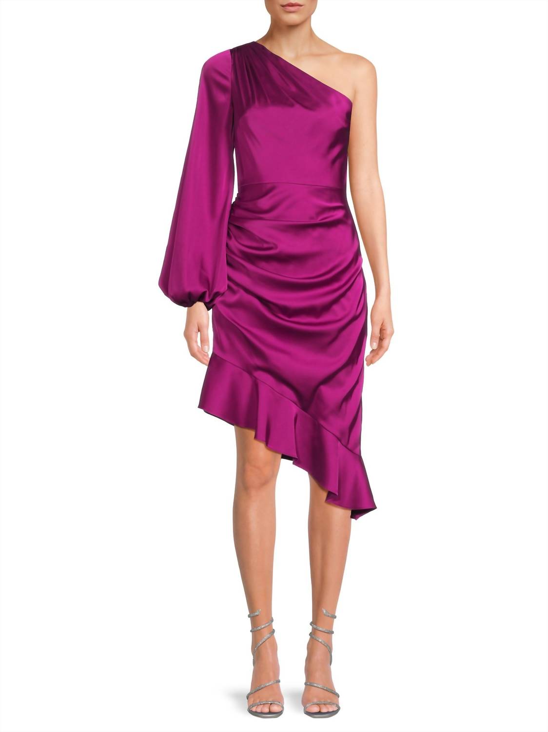 

Эмили Атласное платье с одним плечом в цвете винная ягода Liv Foster, Wine Berry