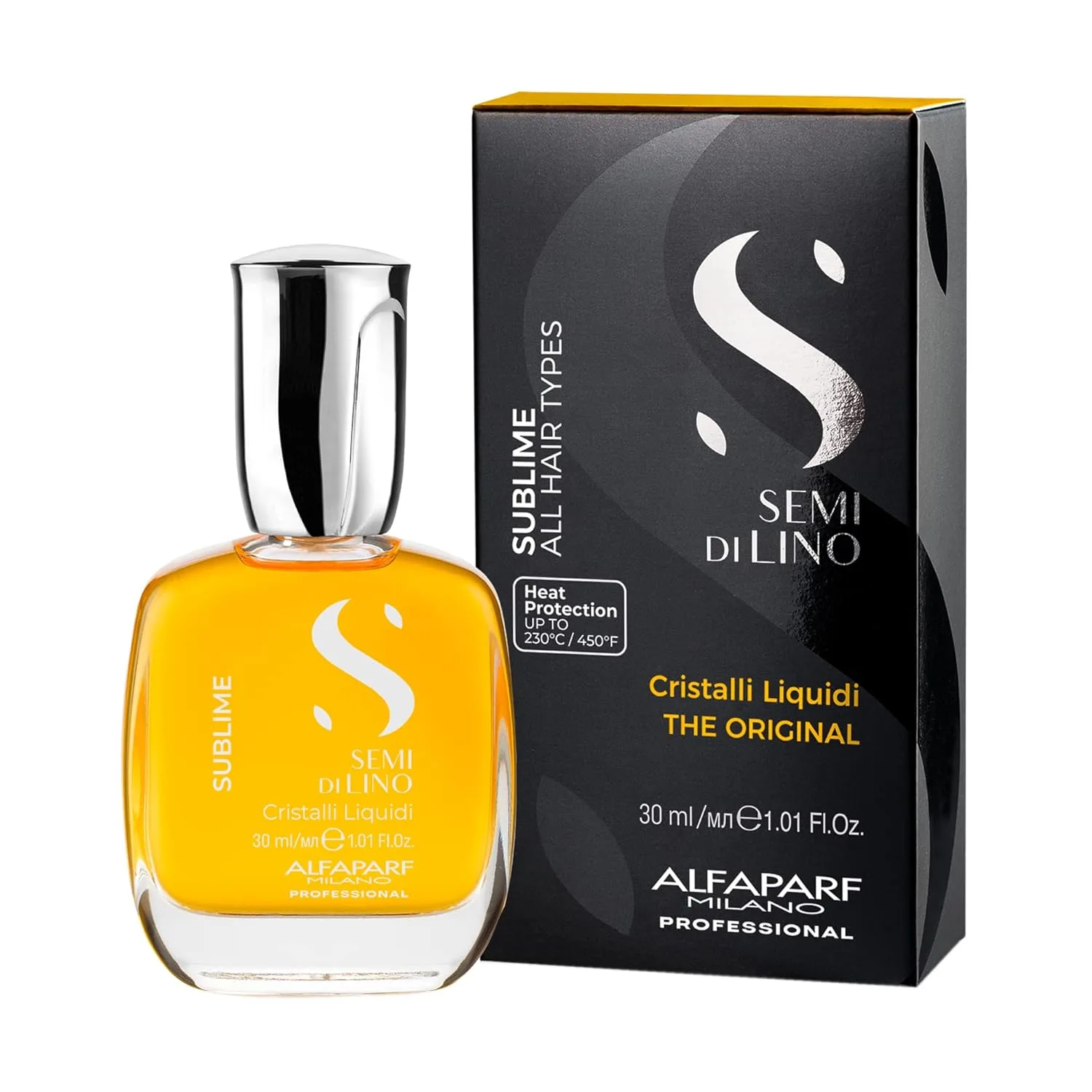 Набор Alfaparf Milano Semi di Lino Cristalli Liquidi: масло-сыворотка и универсальный несмываемый флюид Diamond All-In-One для всех типов волос, термозащита, разглаживание и блеск, веганская формула — фото 2