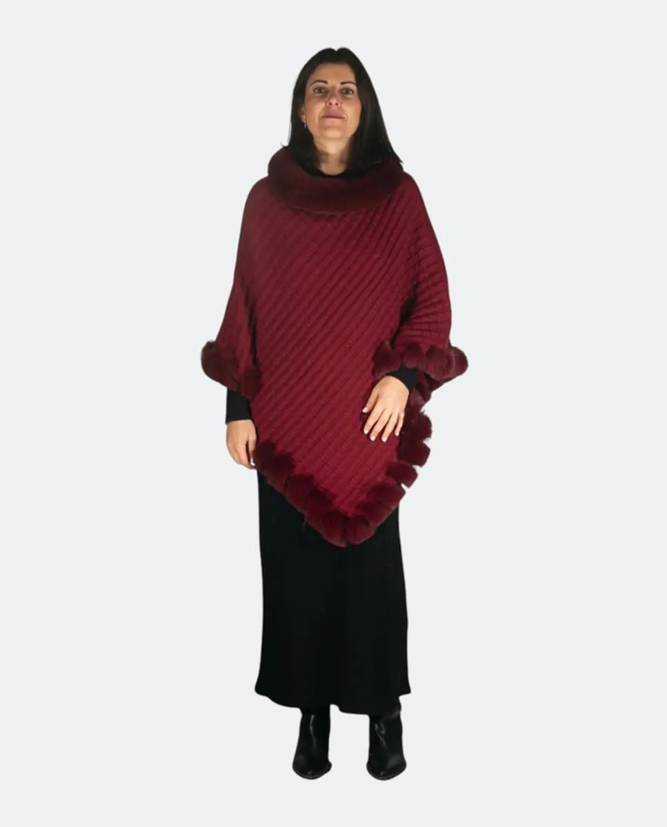 

Вязаное пончо с меховой отделкой Kbas, бежевый