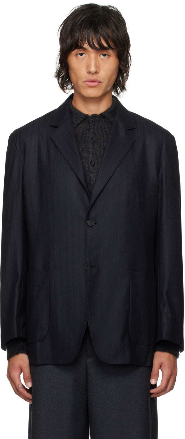 

Синий шерстяной фланелевый пиджак в полоску AURALEE, Top dark navy