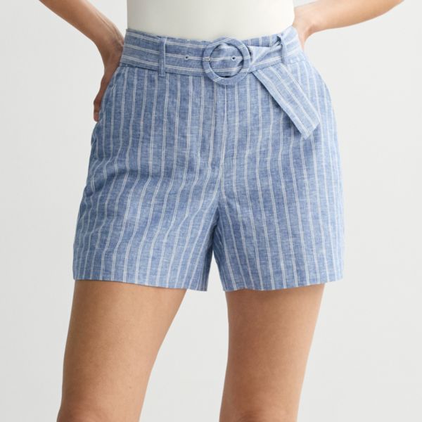 

Женские шорты с высокой талией и поясом спереди Nine West, цвет blue pinstripe