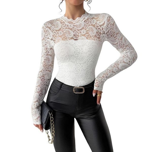 

Женская блузка с кружевным воротником и длинными рукавами Yesfashion