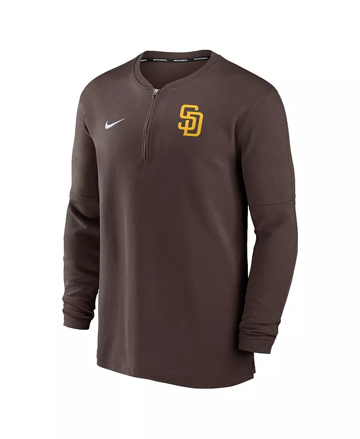 Мужская коричневая толстовка с молнией до середины груди San Diego Padres Authentic Collection Game Time Performance Nike — фото 2