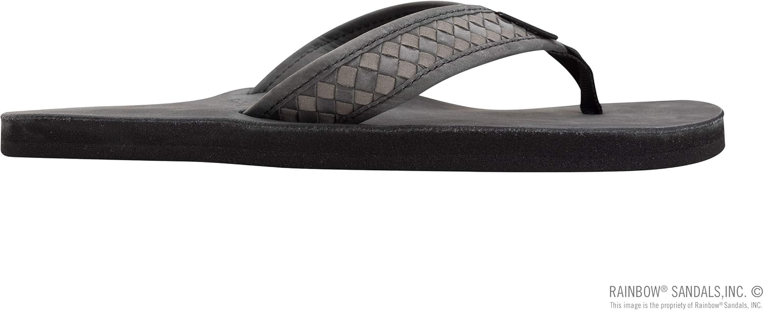 Мужские сандалии Rainbow The Bentley из роскошной кожи - один слой, ручное плетение ремешка Rainbow Sandals, черный/серый — фото 4