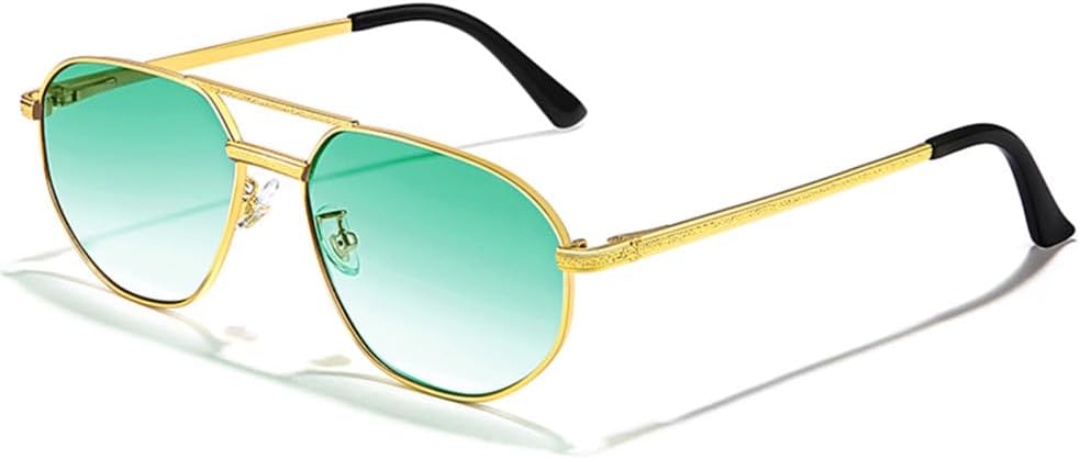 

Ретро солнцезащитные очки для мужчин и женщин, многоугольные металлические солнцезащитные очки с двойной перемычкой, защита от ультрафиолета UV400 MTZJH, C03 Gold Ocean Green