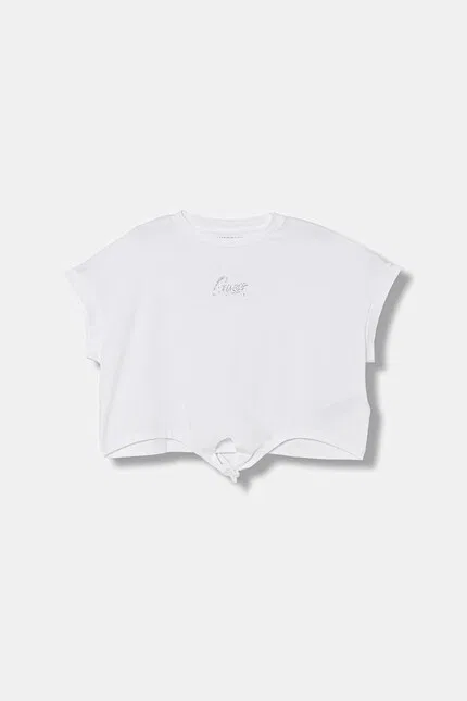 Футболка с коротким рукавом завязками и стразами Guess, белый