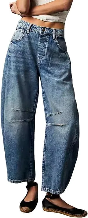 

Брюки джинсы barrel, широкие, mid waist Eynuo