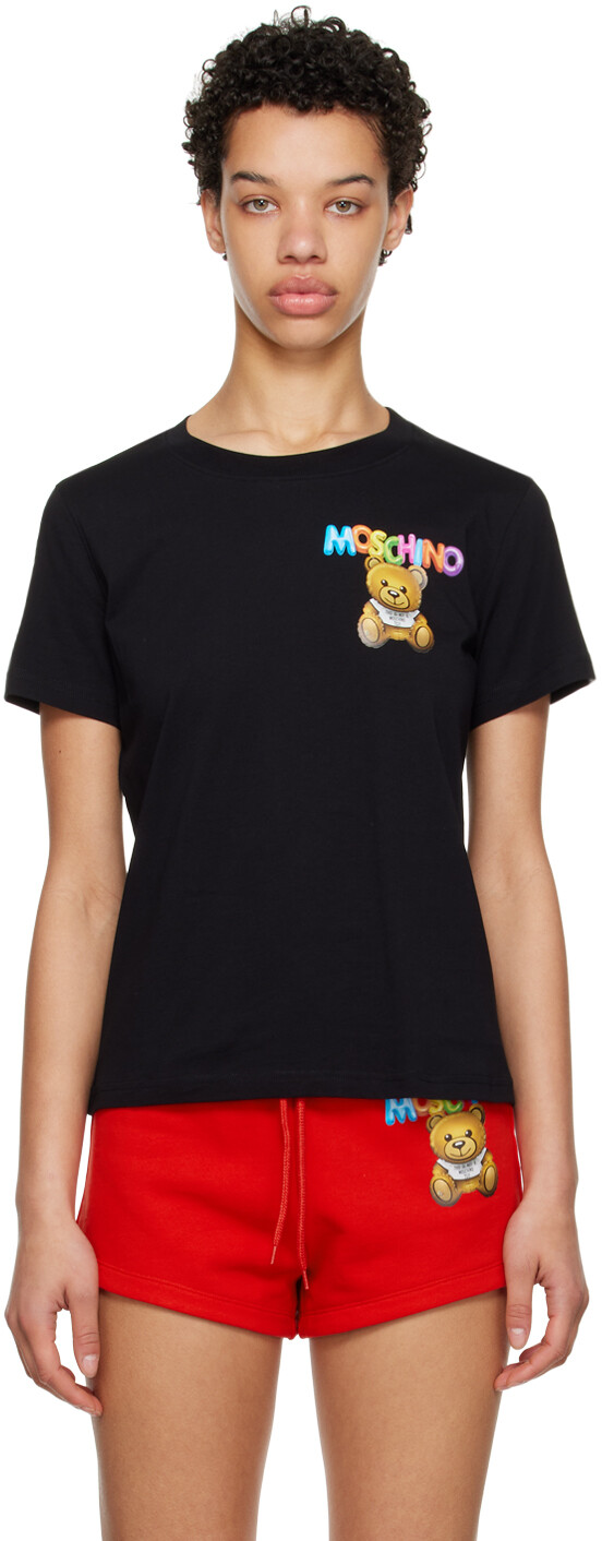

Футболка с маленьким надувным плюшевым мишкой Moschino, черный
