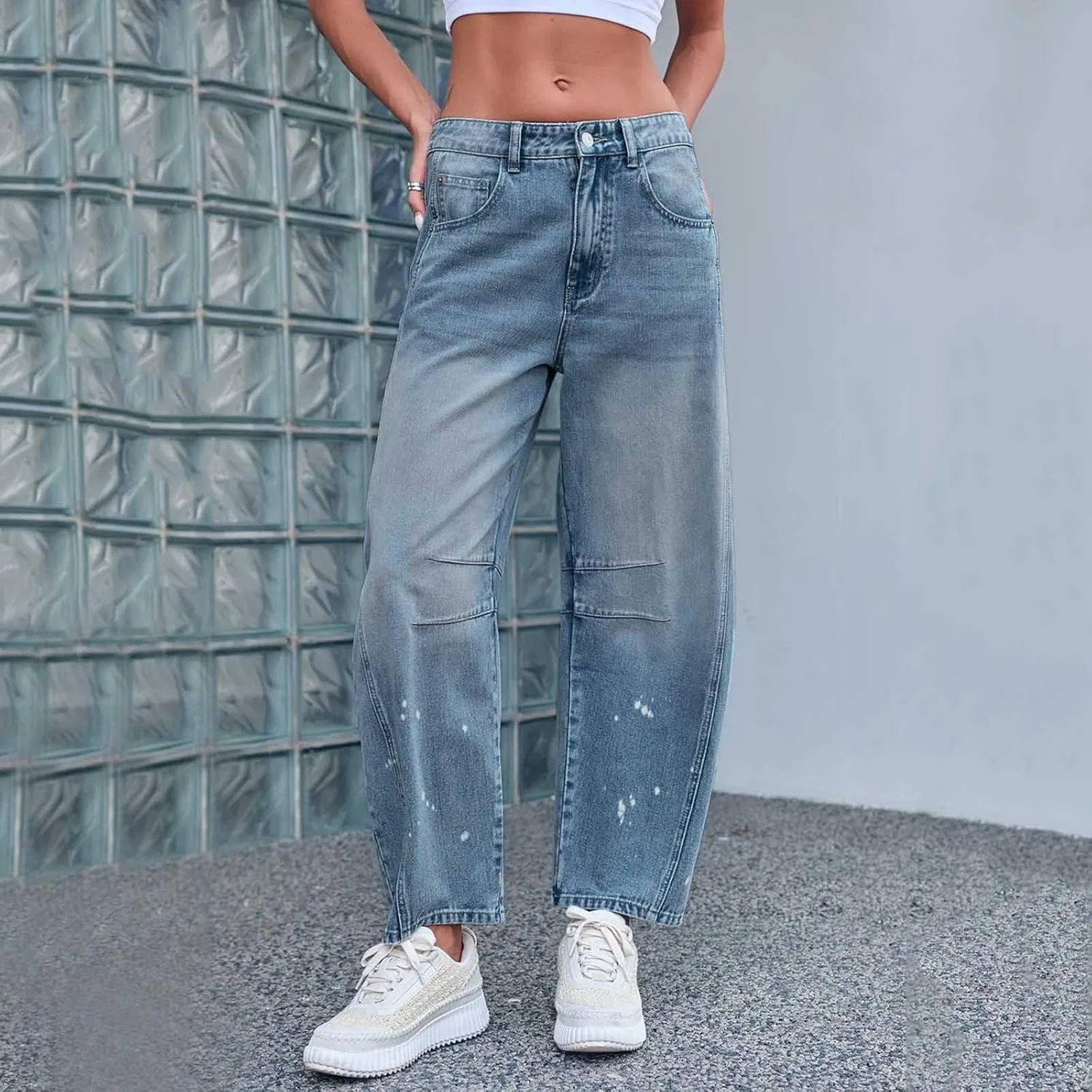 Джинсы широкие Barrel Jeans, Light Blue — фото 4