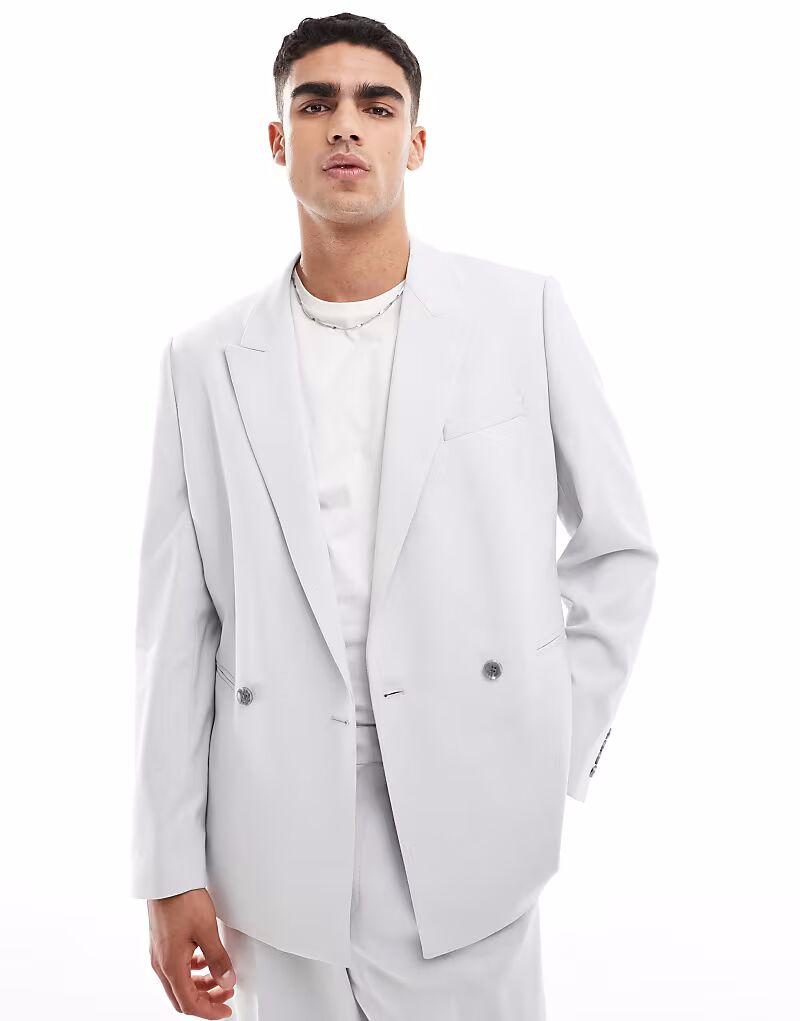 

ASOS DESIGN - Свободный двубортный пиджак серого цвета с текстурой