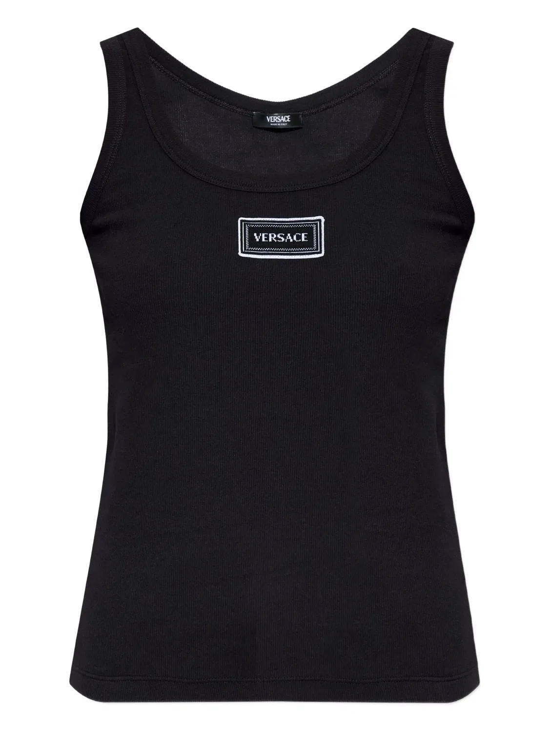 Черный облегающий хлопковый топ с текстовой нашивкой Versace, Black