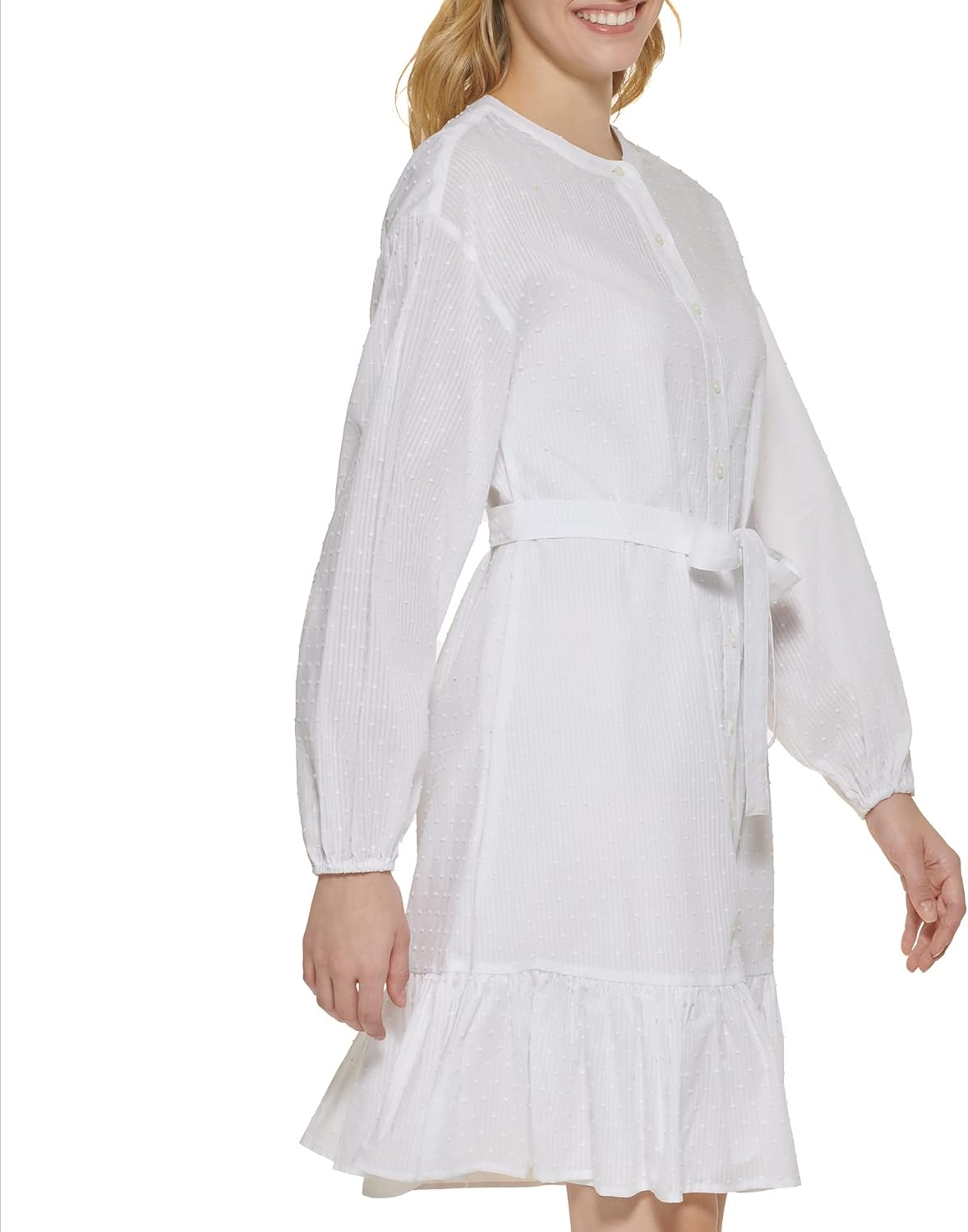 Женское платье-рубашка Tommy Hilfiger из шамбре в полоску с длинными рукавами, White — фото 3