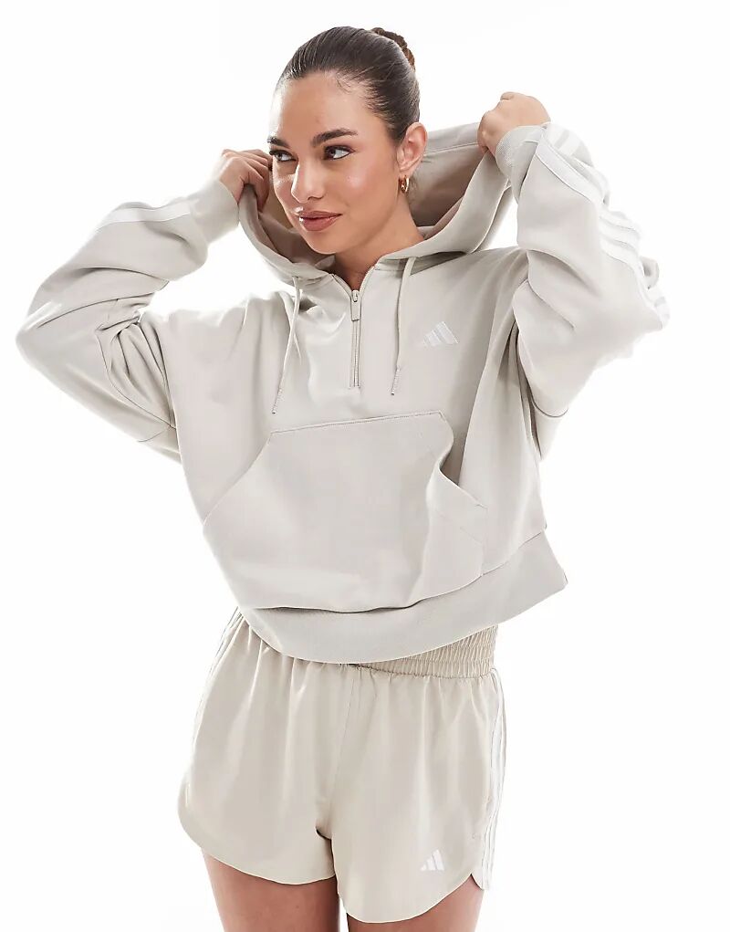 

Толстовка adidas Performance essentials с тремя полосками и застежкой-молнией на четверть длины из французского трикотажа серого цвета