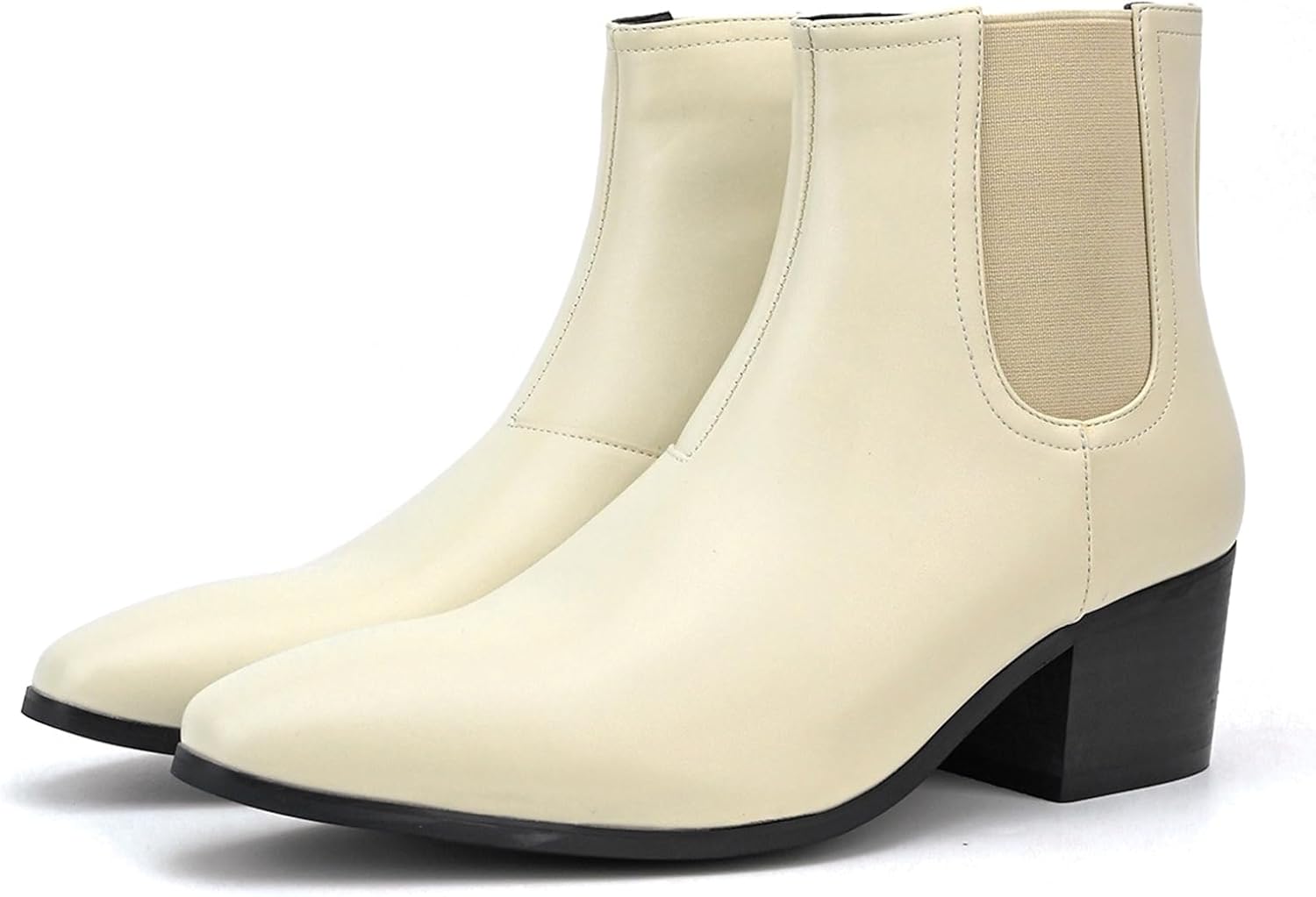 

Классические мужские сапоги Челси с высоким каблуком, боковой молнией, из кожи. Модные, с заостренным носком, массивным каблуком, эластичные, средней высоты, на ножку, на выход, для деловых встреч, вечеринок и свадьбы Uzujbaa, бежевый