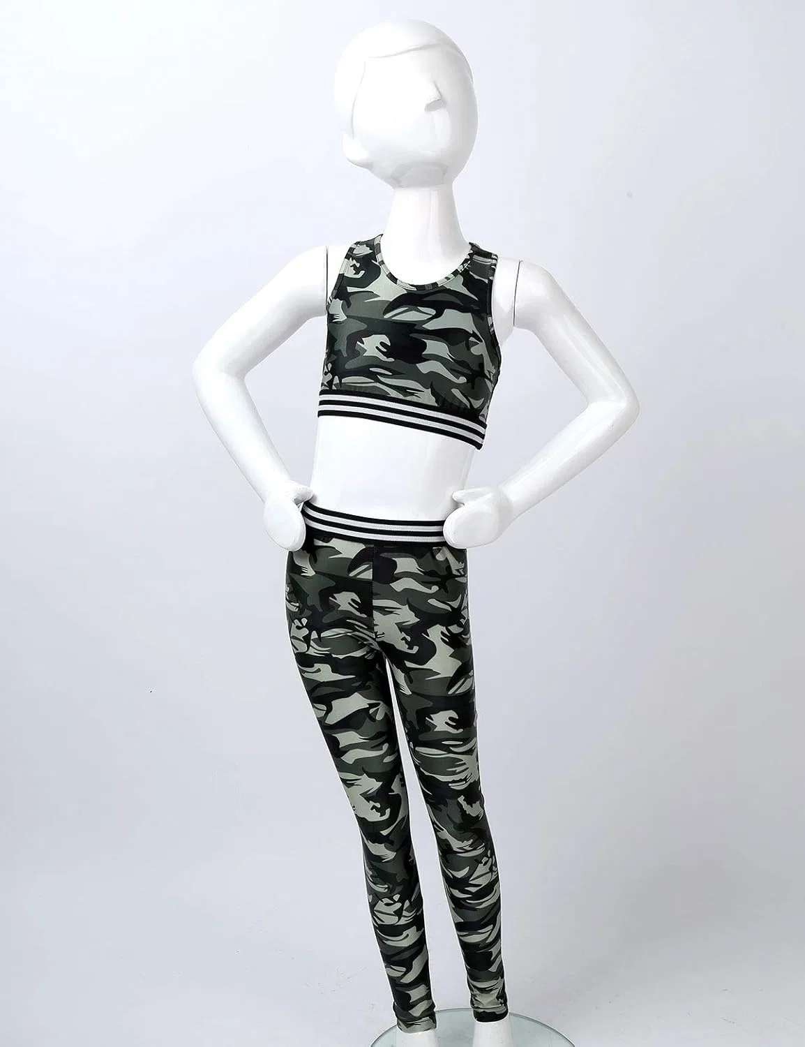 Детский спортивный комплект: топ и леггинсы, QinCiao, Army_green — фото 4