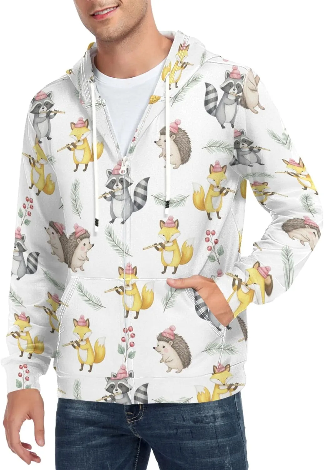 

Мужская толстовка с капюшоном на молнии Fox Raccoon Hedgehog Pine CUPADA