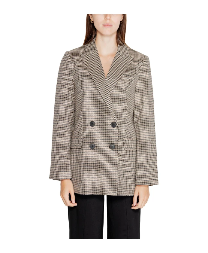 

Бежевый пиджак в клетку «гусиная лапка» с передними карманами Only, бежевый