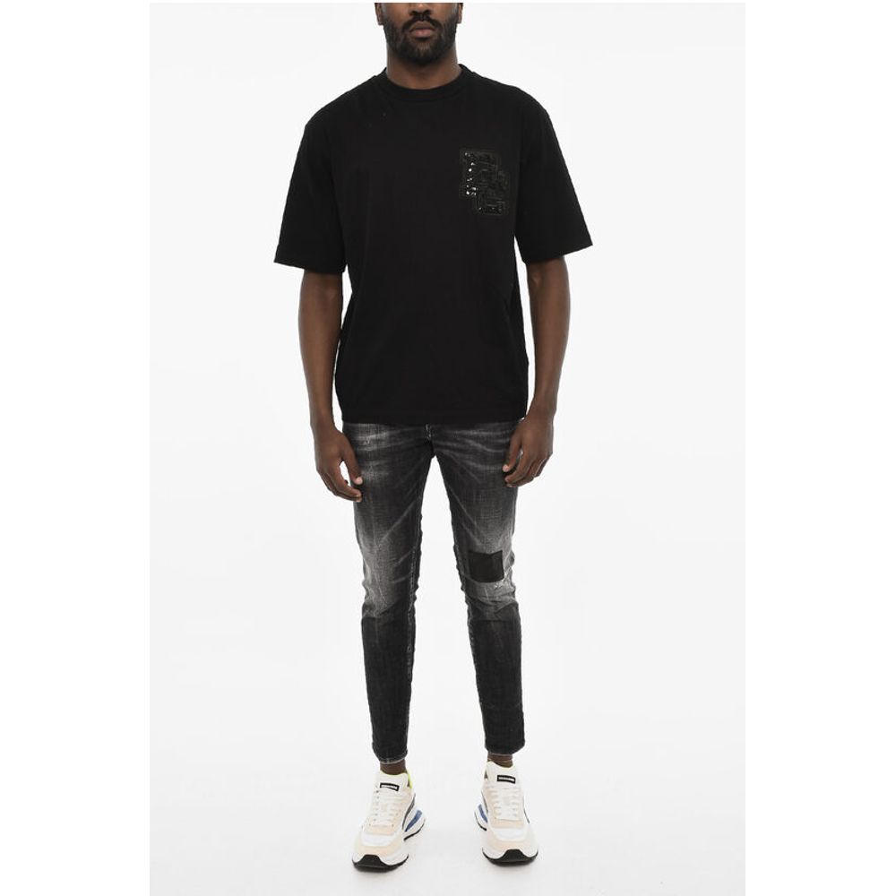 

Футболка из хлопка с круглым вырезом и монограммой из пайеток Dsquared2, Black