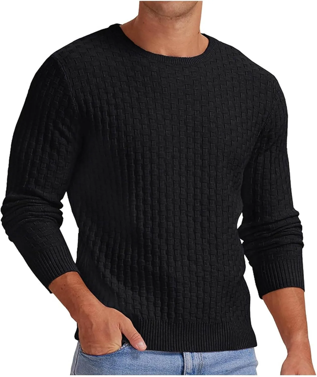 

Мужской свитер-пуловер Waffle Casual Slim Fit с резинкой